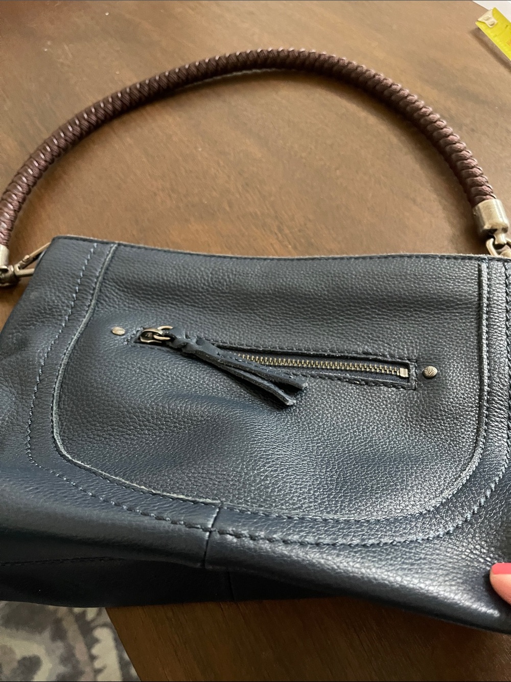The Sak Black Leather Shoulder Bag with Brown Braided Handle